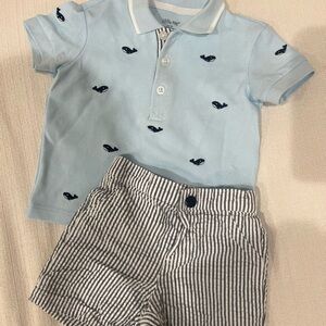Little Me Blue Whale Polo Shirt Set